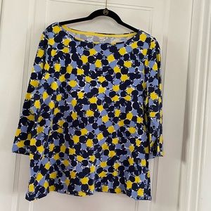 Talbots, 3/4 sleeve t-shirt, navy blue, light blue & yellow